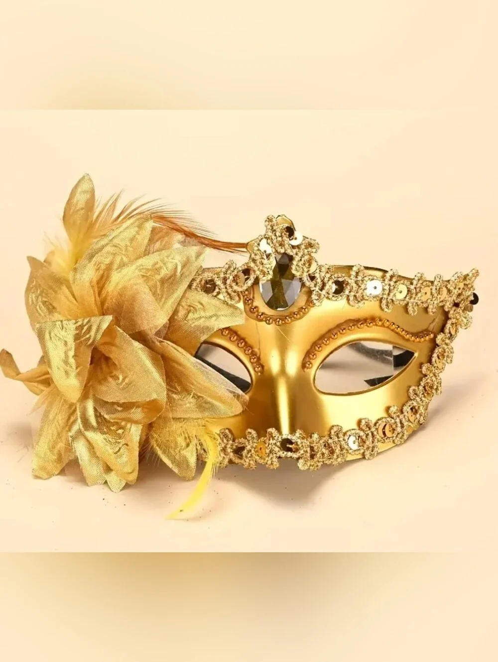 Gold Venetian Masquerade Mask with Floral Accent